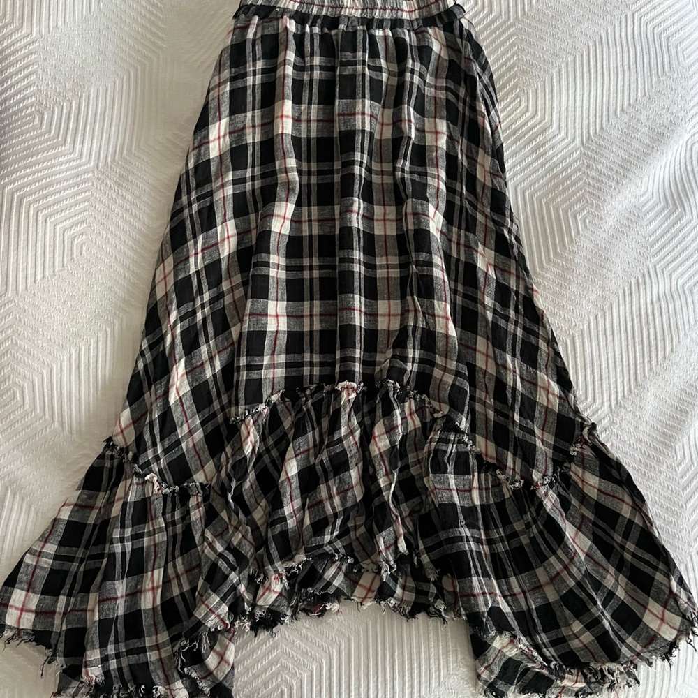 Zara Asymmetric Black, White, and Red Plaid Skirt with Elastic Waste